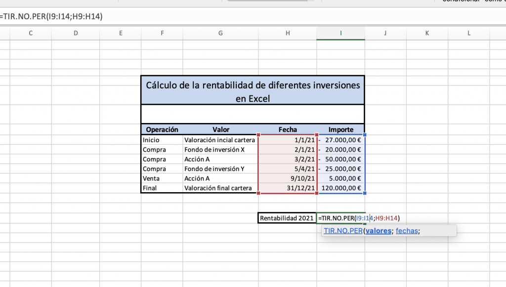 Calcular la rentabilidad de una inversión en excel